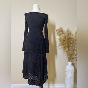 SILENCE + NOISE Black Off-Shoulder Lace Knitted Dress